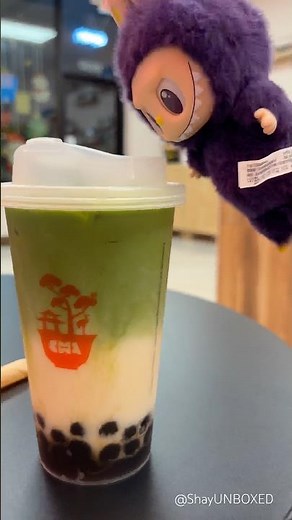 Purple Labubu gets Big Energy from Ceremonial Grade Matcha latte🧋la bubu doll sing #labubu song