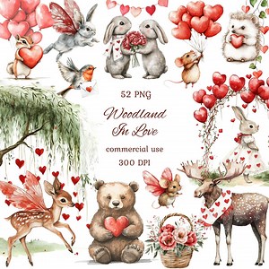 Watercolor Valentine Woodland Animals Clipart Png Bundle, Valentine's Day Clipart, Love Animals, Digital Download - Etsy