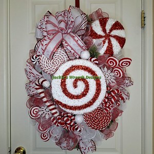 Christmas Peppermint Candy Wreath – Large Holiday Deco Mesh Door Decor – Candy Cane Theme - Etsy