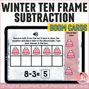 Ten Frame Subtraction Winter Math Activity Digital Task Cards with Boom Cards