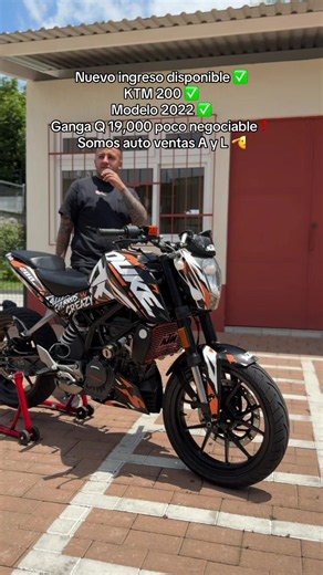 Nuevo ingreso disponible ✅ KTM duke 200 ✅ Modelo 2022 ✅ Cuenta con 2 llaves de agencia ✅ Cuenta con unos extras 🚀 No consume refrigerante ✅ No consume aceite ✅ Servicio recién hecho ✅ Papelería en orden ❤️‍🔥 Q19,000 poco negociable es ganga que les traemos amigos 🫡 Recuerden aceptamos moto aprecio de reventa y ribete ami favor ✅ Somos auto ventas A y L 👏🏻 Y siempre somos tu mejor opción 🫡