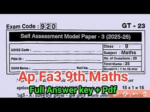 💯9th class maths Fa3 exam question paper 2026|Ap 9th self assessment model paper 3 maths 2026