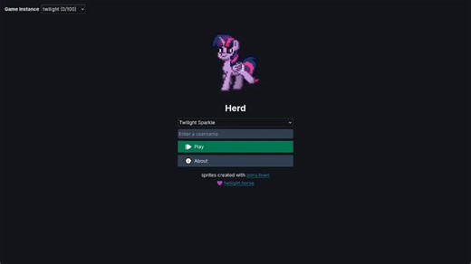 main menu tease for Herd, a multiplayer pony IO game i've been working on since last weekrelease date should be sometime next month as i need to figure out the hosting situation, polish the UI and features, and gather feedback #mylittlepony #mlp #gamedev