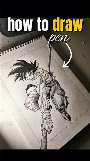 How to Draw Goku with Pen | Step-by-Step Anime Tutorial ✍️ #Shorts