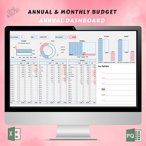 Monthly and Annual Budget Spreadsheet Template for Excel, Budget Sheet, Budget Tracker, Budget Planner, Dynamic Dashboard - Etsy Canada