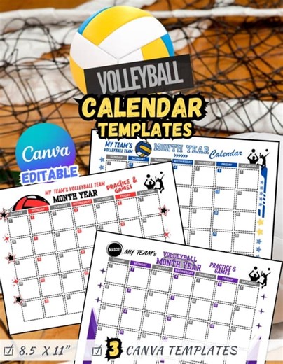 Volleyball Season Calendar Template | Editable Practice & Game Schedule