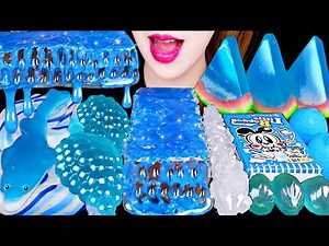 ASMR BLUE FOOD *PEARL HONEY, WATERMELON JELLY, CHALK CANDY DOLPHIN JELLY EATING SOUNDS MUKBANG 먹방