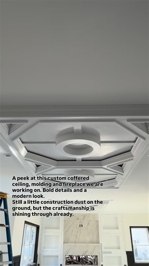 A peek at this custom coffered ceiling, molding and fireplace we are working on. Bold details, and a modern look. Still a little construction dust on the ground, but the craftsmanship is shining through already. If you’re in need of a renovation, call or text us today, 631.603.6518. #martinoconstructiongroup #construction #renovation #newhomes #newbuild #dormer #remodel #finishedbasement #newbathroom #bathroomrenovation #bathroom #newkitchen #kitchen #roof #homeimprovement #newroof #siding #news