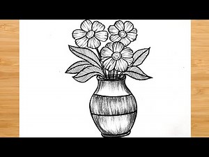 How to draw flowers in a vase || Easy flower drawing tutorial for beginners
