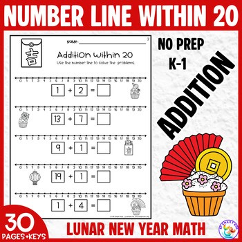 Lunar New Year Number Line Addition Within 20 Worksheets No-Prep Math Practice