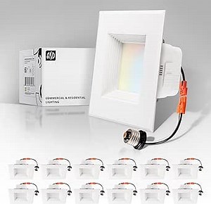 ASD White 4 Inch Retrofit LED Square Recessed Lighting - 9W 709LM 2700/3000/3500/4000/5000K Selectable Dimmable LED Downlight, Wet Rated CRI90 Baffle Trim Square Can Lights, UL 12 Pack