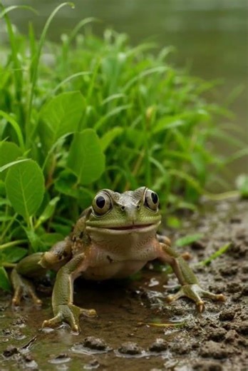 Frog struggles in mud