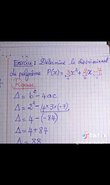 Calcul du discriminant de P(x)=3x² 2x-7
