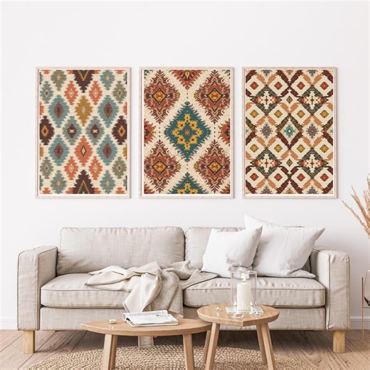 Moroccan Berber Rug Wall Art Set of 3 | Azilal Pattern Printable | Boho Tribal Decor | Colorful Moroccan Rug Prints | Digital Download - Etsy France