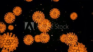 Coronavirus covid19 pathogen inside infected organism. Virus under microscope shown as green cells on black background. Dangerous virus strain leading to epidemic. 3d rendering animation in 4K video.