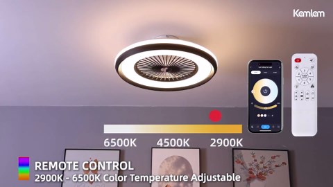 24" Low Profile Ceiling Fan with Light and Remote, Enclosed Bladeless Ceiling Fan with RGB Lights, Smart Flush Mount LED Ceiling Fan with with Remote/APP/Voice Control