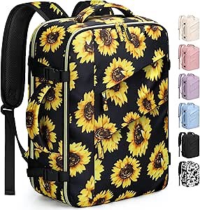 Capolo Travel Backpack for Women Men Waterproof Laptop Backpack Flight Approved Carry On Backpack Overnight Weekender Bag College Bookbag for Business, Work, Traveling Fits 15.6 '' Laptop,Sunflower