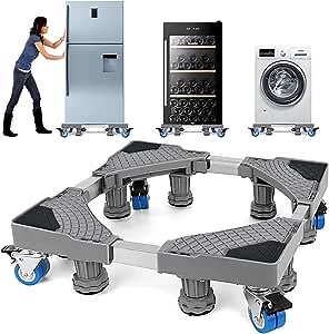 NIUXX Mobile Roller with 4 Locking Wheels and 8 Feets - Adjustable Telescopic Furniture Dolly Roller for Washing Machine Stand Refrigerator Base Moving Cart