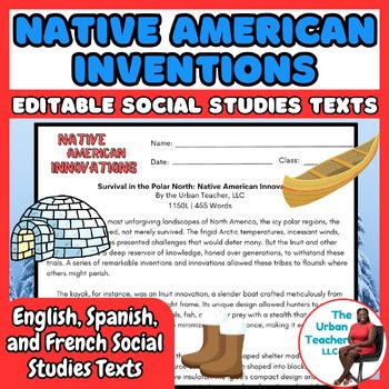 7th Grade Native American Inventions and Innovations Editable Multilingual Texts