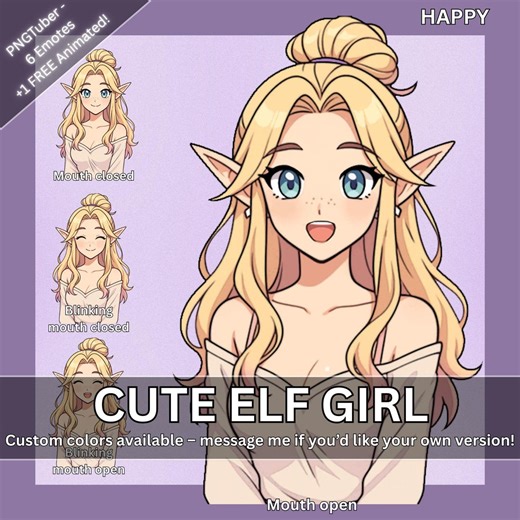 Blond Elf Girl Pngtuber Avatar – 6 Emotes   Animated (ready for Twitch) - Etsy UK