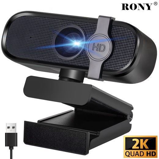 RONY 2K QHD Computer Webcam with Microphone, USB Streaming Camera for PC Desktop Laptop with Noise Reduction
