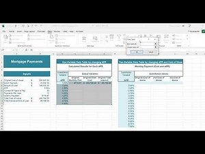 EXCEL 1 and 2 Variable Data Tables Mortgage Example