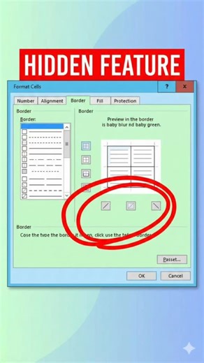 Abhishek Gupta | AI | Excel | Productivity on Instagram: "Diagonal Line in Excel Cell. Easy Fix! 💡 #shorts #excel Stop drawing shapes to make diagonal lines! 🛑 Here is the proper way to add a cross border (or diagonal split) in any Excel cell. The Shortcut Method: 1️⃣ Select the cell you want to split. 2️⃣ Press Ctrl + 1 to open Format Cells. ⌨️ 3️⃣ Go to the Border tab. 4️⃣ Click the two Diagonal Line icons at the bottom corners of the preview box (or just one for a slash). 📐 5️⃣ Click OK. N