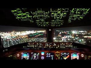 飛行機 着陸 コックピットより 夜間