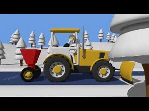 Yellow Tractor with Snow Plow - Car Rescue for Kids
