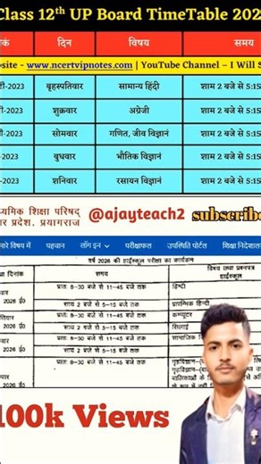 UP Board Time Table 2026 Released by UPMSP, यूपी बोर्ड परीक्षा टाइम टेबल 2026 घोषित 100% Real Scheme
