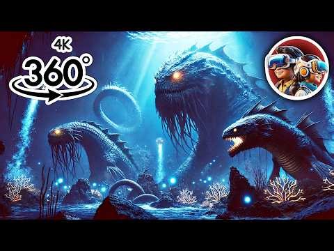 360 Mythology Sea Monsters Size Comparison in Aquarium | 360 video 4k