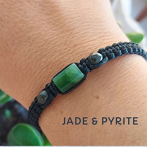 Green Jade & Pyrite Bracelet: Adjustable Macrame Wrist Mala - Etsy