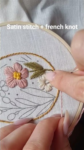 Satin stitch French knot Basic flower embroidery 🌸 #embroidery #tutorial #diy #handmade #art #craft
