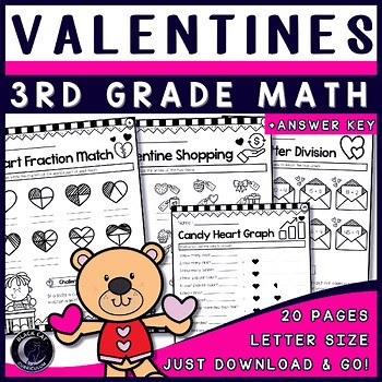 Valentine's Day 3rd Grade Math Activity Pack | 20 Skills-Based Worksheets