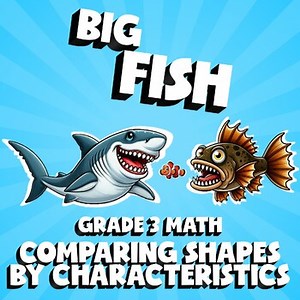 Comparing Shapes by Characteristics BIG FISH Math Game - Grade 3 No Prep Review