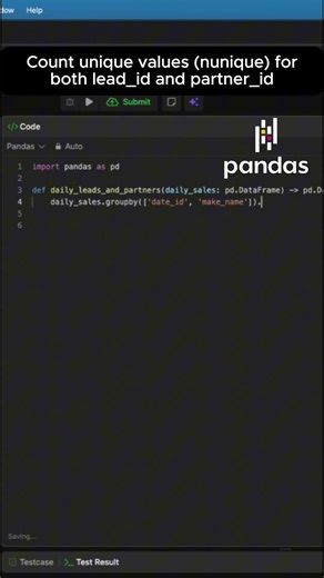 Leetcoda 1693 Count Unique Values in Pandas! 🐼 (Amazon Interview) #shortsvideos
