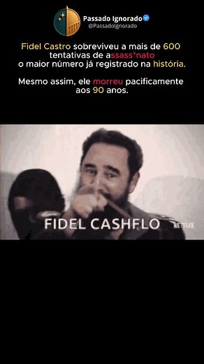 Fidel Castro teria sobrevivido a mais de 600 tentativas de assassinato — mais do que qualquer outra pessoa na história. Mesmo com tantos inimigos, morreu pacificamente aos 90 anos. 📚 Fonte: BBC / CIA Archives Este vídeo é apenas para fins educacionais e históricos. Não apoiamos, glorificamos ou incentivamos quaisquer ações, ideologias ou figuras retratadas. #historia #passado #curiosidades #fidelcastro #cuba #guerrafria #historiareal #documentario #bbchistory #historia #lula #pt #comunismo #cap