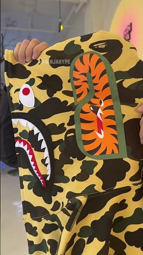 🤔This Bape Yellow Camo Shark Hoodie Changes the Whole Fit | Try-On | Ninjahype Pickup #bape #ootd