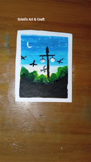 Night Landscape Painting Tutorial | Moon and Street Light Scenery #shorts #art