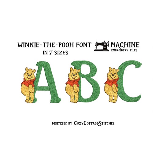 Winnie-the-pooh FONT. 7 Sizes. Uppercase Letters. ABC Alphabet. 4x4 Hoops. Cute Tiny Mini 2,5" - 4" Digital Design Machine Embroidery File - Etsy