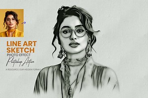 Line Art Sketch Photoshop Action, an Action Add-On by MRI STUDIO