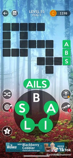 Wordscapes Level 51 Answers and Solutions