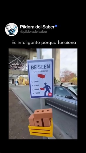 La Píldora del Saber | Tu dosis diaria de sabiduría on Instagram: "Como parte de una acción poco habitual, se invita a los peatones que utilizan el cruce ubicado en la entrada de Granville Island, en Vancouver, a tomar ladrillos de espuma con el fin de aumentar su visibilidad ante los conductores. Esta iniciativa, lanzada por Vision Zero Vancouver con motivo del Día de los Inocentes, busca sensibilizar sobre los riesgos que enfrentan los peatones, especialmente en el cruce de Anderson Street. La