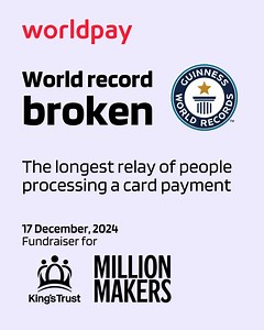 Over 300 Worldpayers won as a team to set a new Guinness World Record for the longest relay of card payments, all while raising money for our UK charity partner, The King's Trust. A huge congratulations to those who made this happen, with special thanks to Doug Adams, Christine Brooks and the Worldpay Million Makers Team for owning it. This year, Worldpayers have raised over £50k to support The King’s Trust and their ongoing work to help young people from disadvantaged communities build the conf