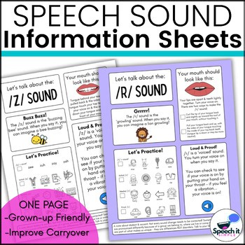 Speech Sound Information Sheets - One Page - Articulation Home Carryover Sheets