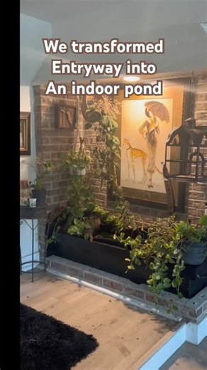 We did it! We transformed my entryway into an indoor pond, and the fish are already swimming around.