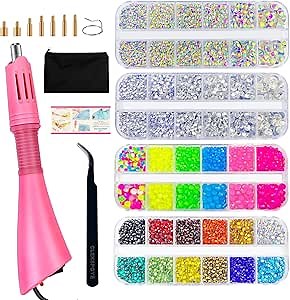Hotfix Rhinestone Applicator, Iron-on Hot Fix Setter Tool Bedazzler Kit with Rhinestones,Hot Fixed Wand for Clothes Clothing Fabric Crafts,Pink Set