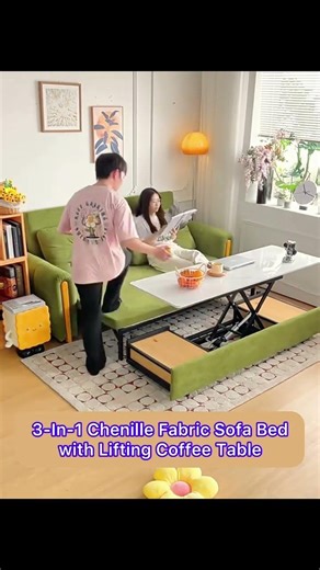 3 In 1 Chenille Fabric Sofa Bed with Electric Lifting Coffee Table