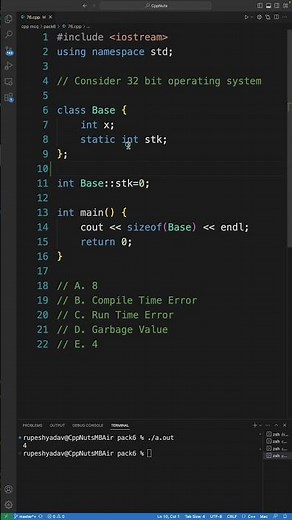 Static Data Member Don't Occupy The Size Of A Class In C++ Programming #cppprogramming #programming