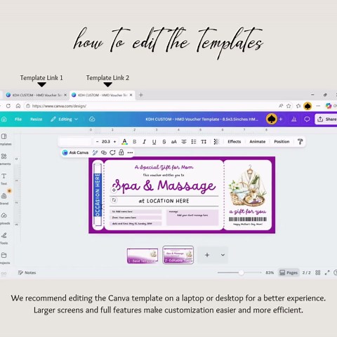 Editable Spa and Massage Gift Voucher, Gift Certificate for Moms, Mother's Day Custom Gifts - Etsy